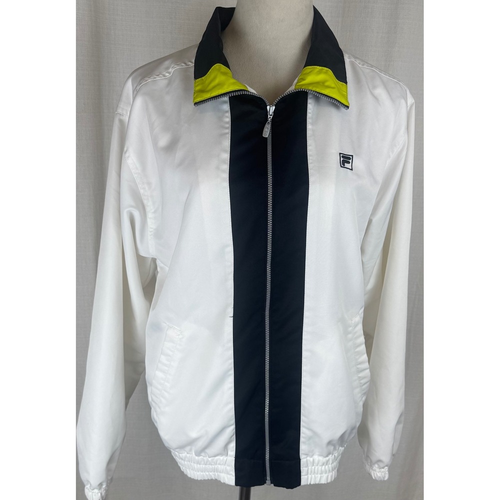 FILA Women's Vintage Colorblock White Navy Blue Windbreaker Track Jacket  Size M